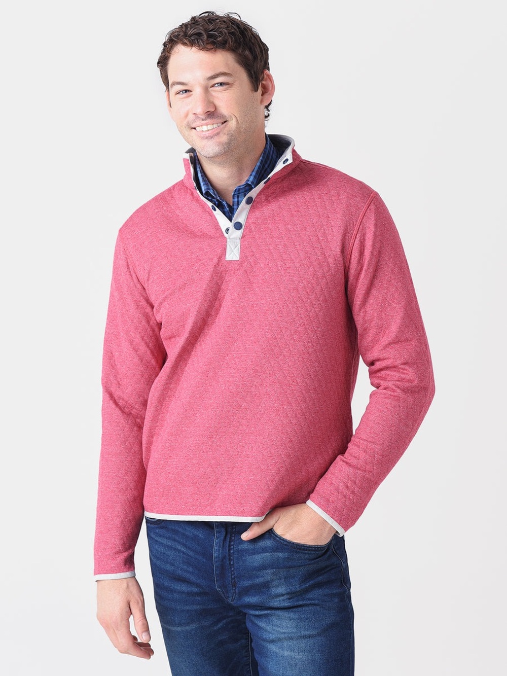 Southern Tide Men's Tiller Heather Reversible Quarter Zip Pullover Large